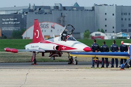 Airborne Acrobatic Team with Supersonic Airplanes from Turkey. Air show BIAS.